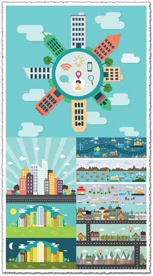 City buildings flat vectors design